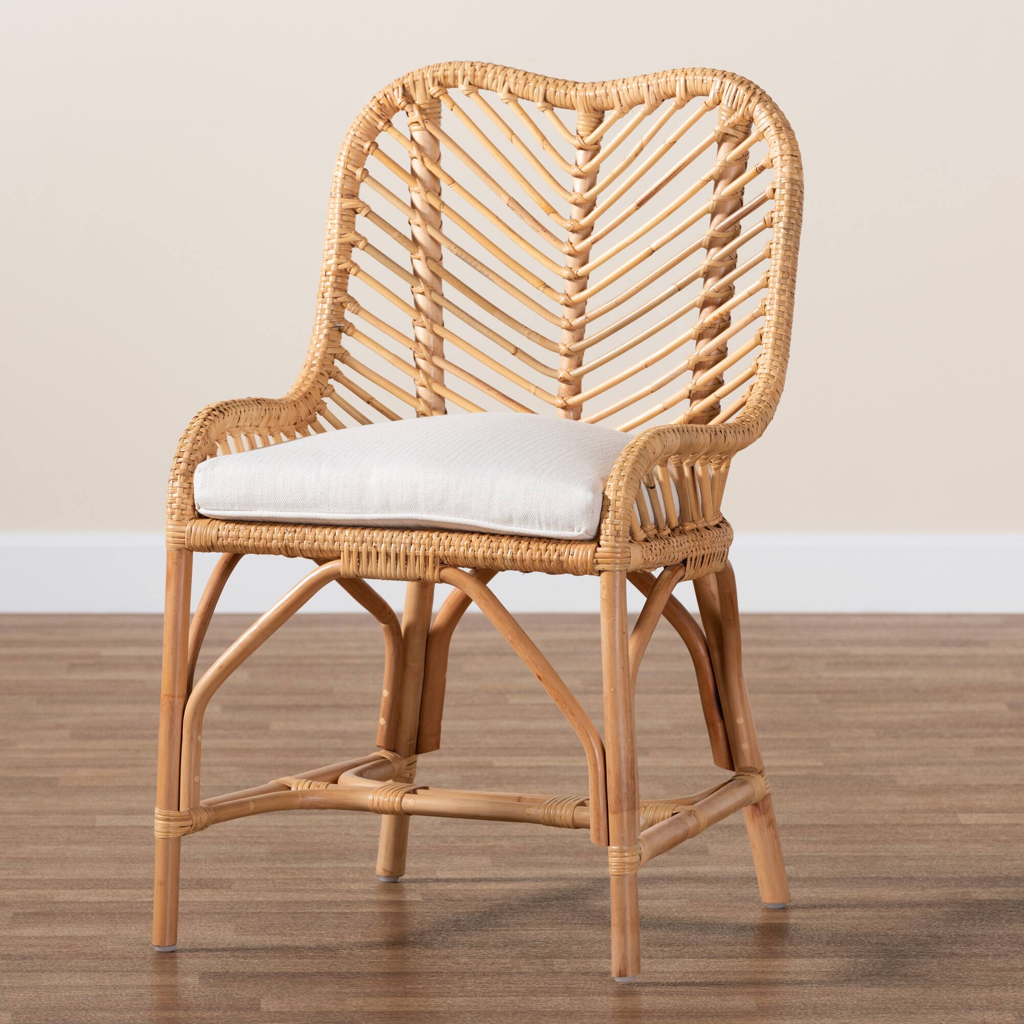 Alt View 5. bali & pari - Arween Modern Bohemian Rattan Dining Chair - White/Natural Brown.