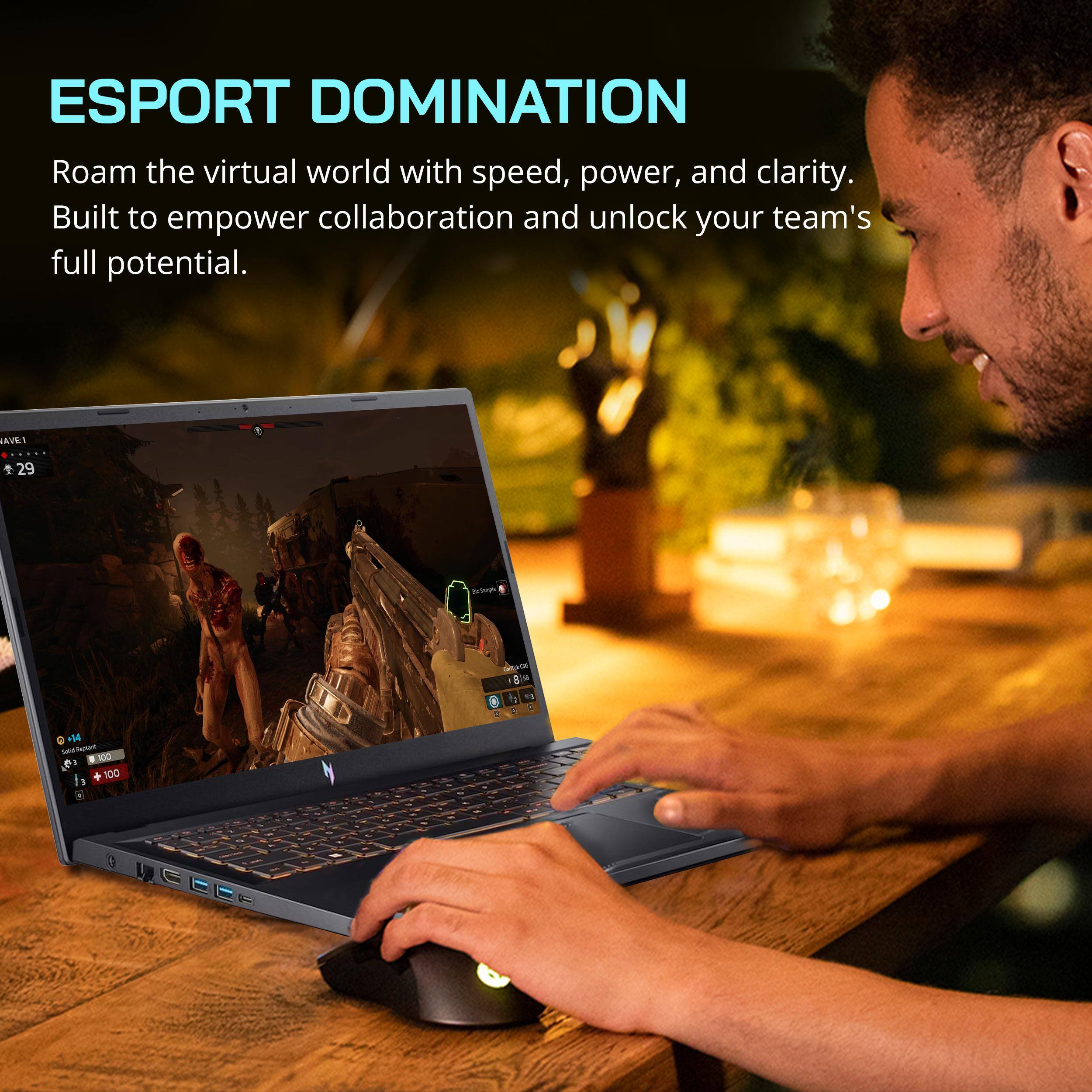 ESPORT DOMINATION  
Roam the virtual world with speed, power, and clarity.  
Built to empower collaboration and unlock your team's full potential.  

AVES 29 -co - - . - 15 +14 I TTT KC is . + 100 +