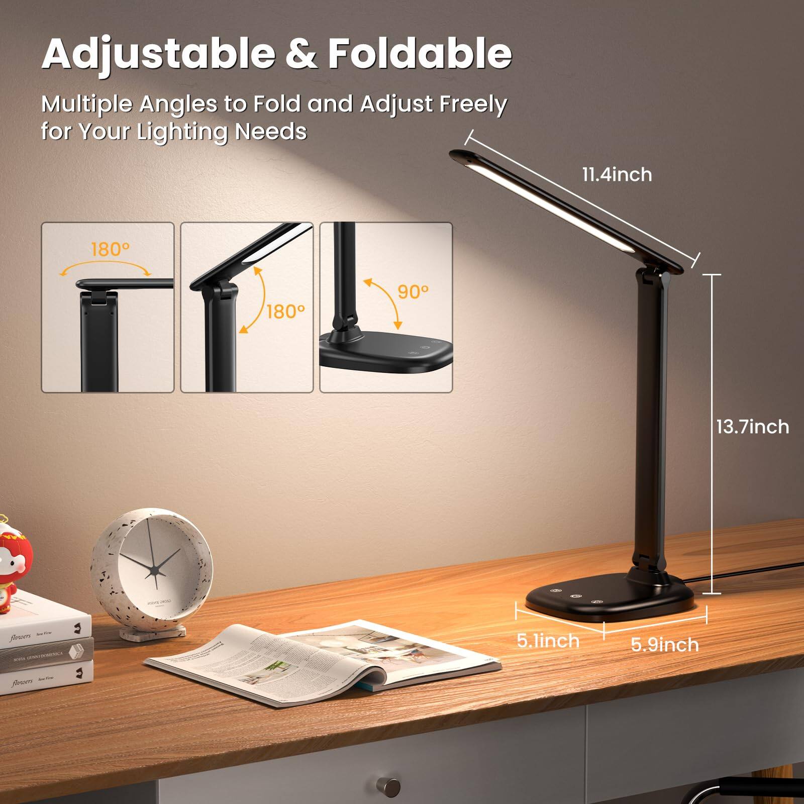 Adjustable & Foldable  
Multiple Angles to Fold and Adjust Freely for Your Lighting Needs  

11.4inch  
180°  
180°  
90°  
13.7inch  
5.1inch  
5.9inch