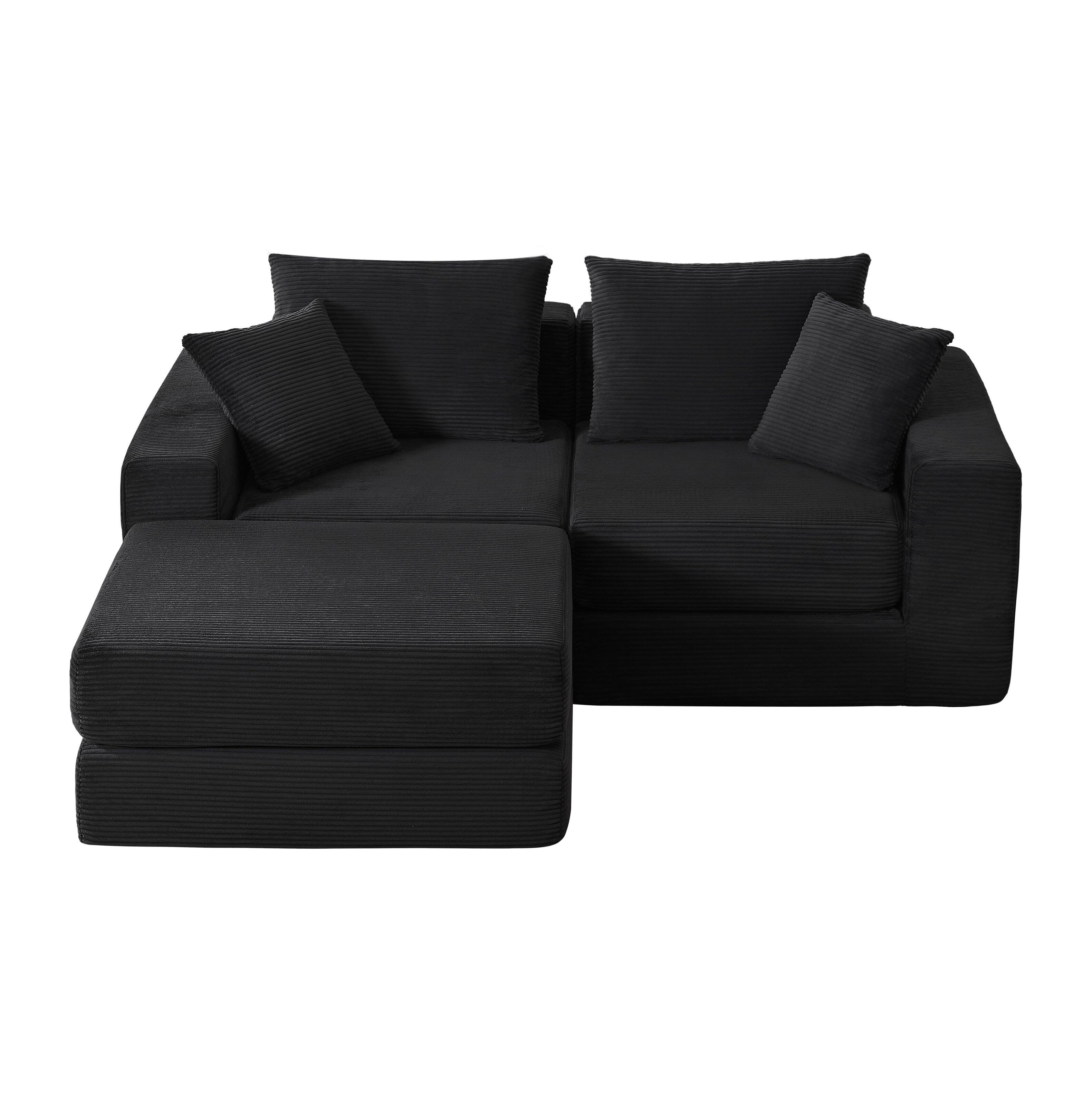 Alt View 2. Loheer - Loheer Modular Sectional Sofa Deep Seat Cloud Couch L-Shape Chaise Sleeper - Black.