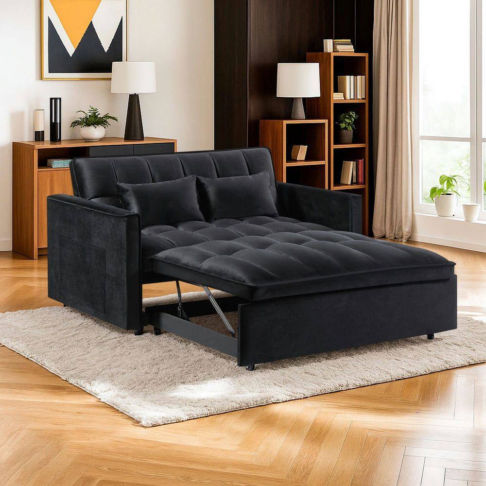 Alt View 6. Resenkos - 54 Inch Adjustable Sofa Bed with Adjustable Backrest, Dual Armrests and Side Storage Pocket for Living Room - Black.