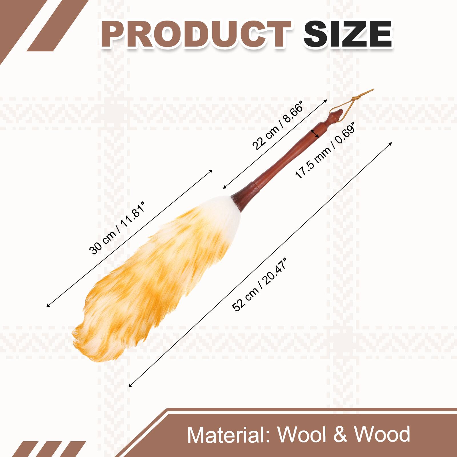 PRODUCT SIZE

- 30 cm / 11.81"
- 22 cm / 8.66"
- 17.5 mm / 0.69"
- 52 cm / 20.47"

Material: Wool & Wood