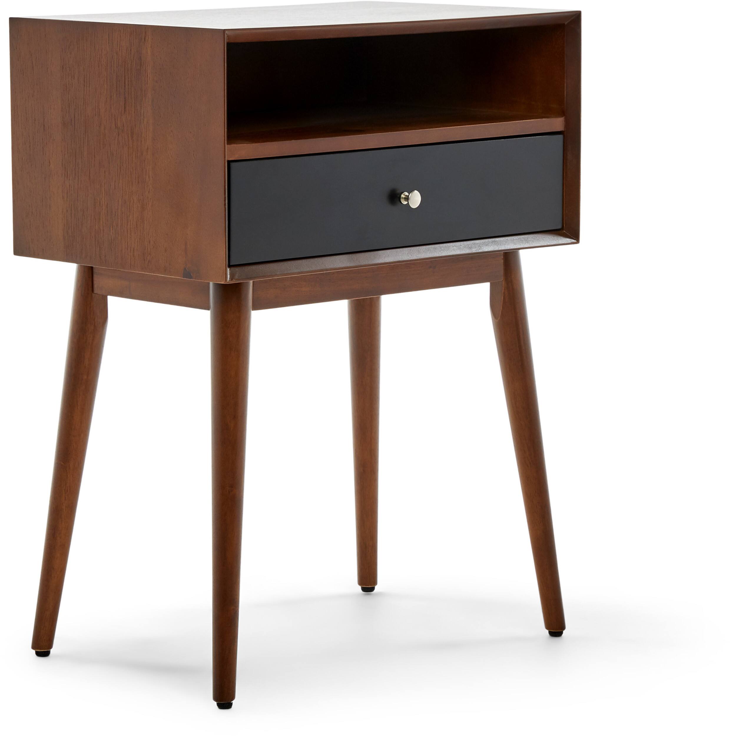 Front. Adore Decor - Rivet Mid-Century Modern Wood Media TV Console Table - Walnut Brown.