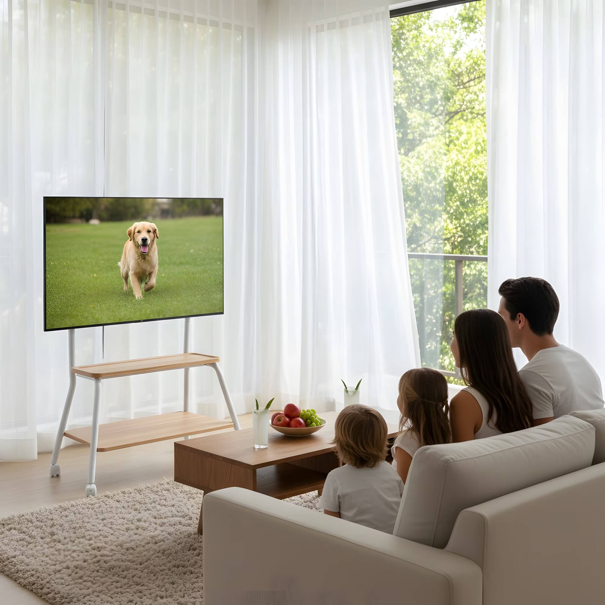 Alt View 7. Winado - Rolling TV Stand for 42–75 Inch TVs, Swivel Floor TV Stand w/Dual-Shelf, Max VESA 450x400mm Height Adjustable - White & Light Oak.