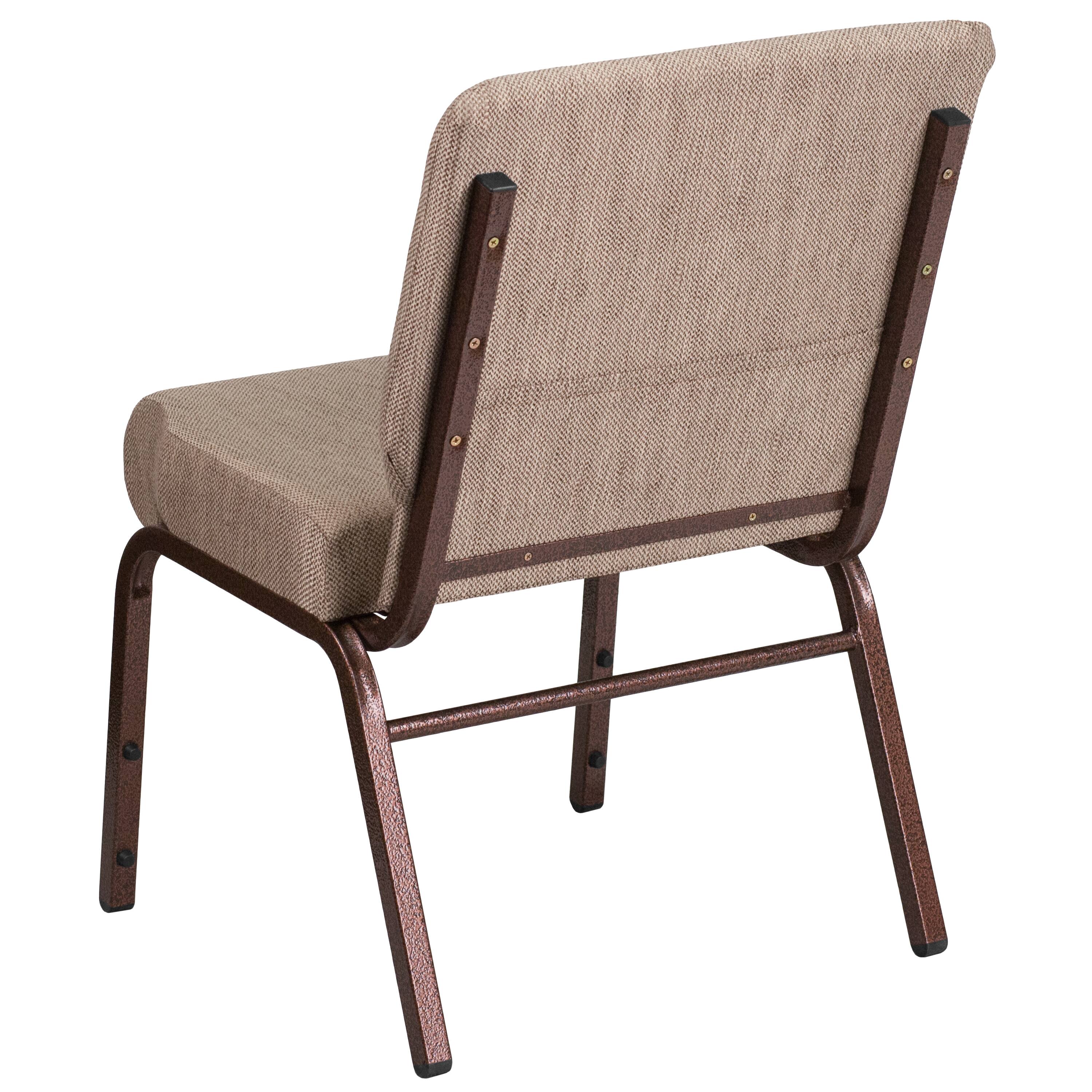 Alt View 3. Emma + Oliver - 4 Pack 21''W Stacking Church Chair - Beige Fabric/Copper Vein Frame.