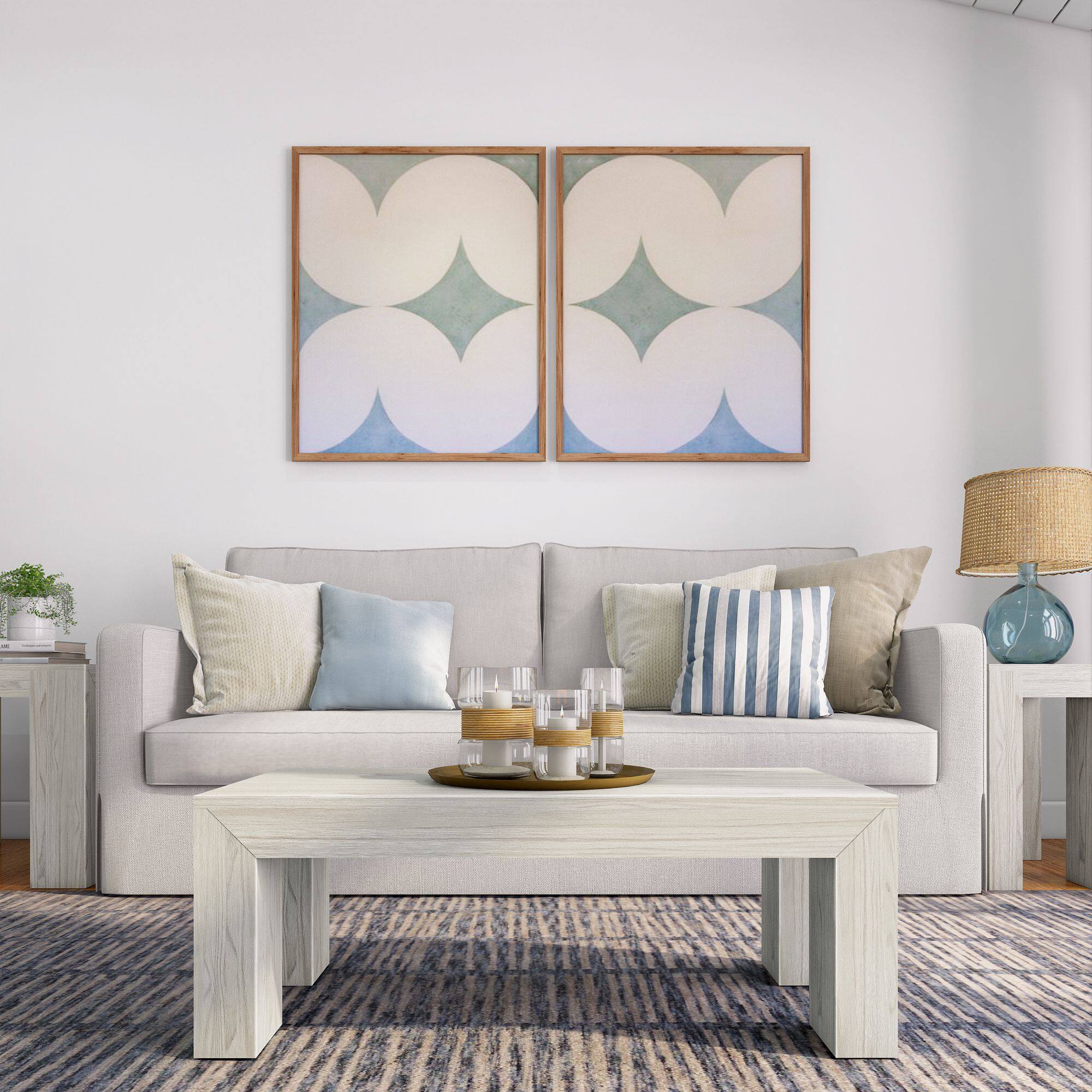 Alt View 1. Plank+Beam - Modern Rectangular Coffee Table (40in x 20in / 1020mm x 510mm), White Sand Wirebrush - White Sand Wirebrush.