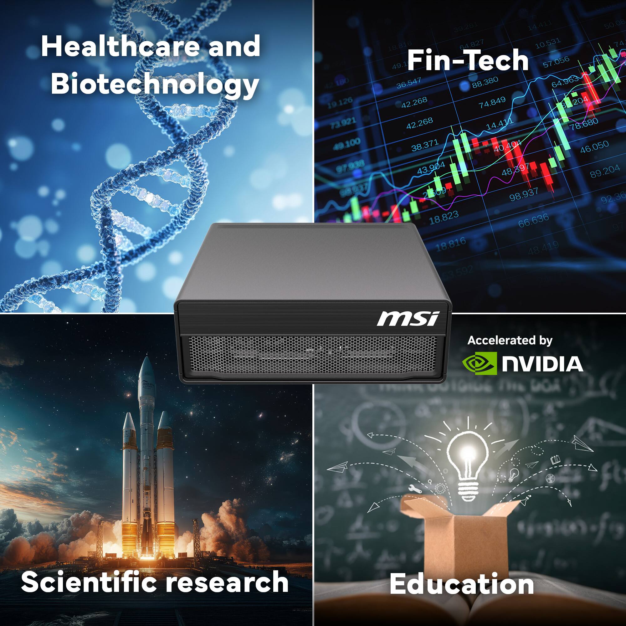 Healthcare and Biotechnology

Fin-Tech

Scientific research

Education

Accelerated by NVIDIA