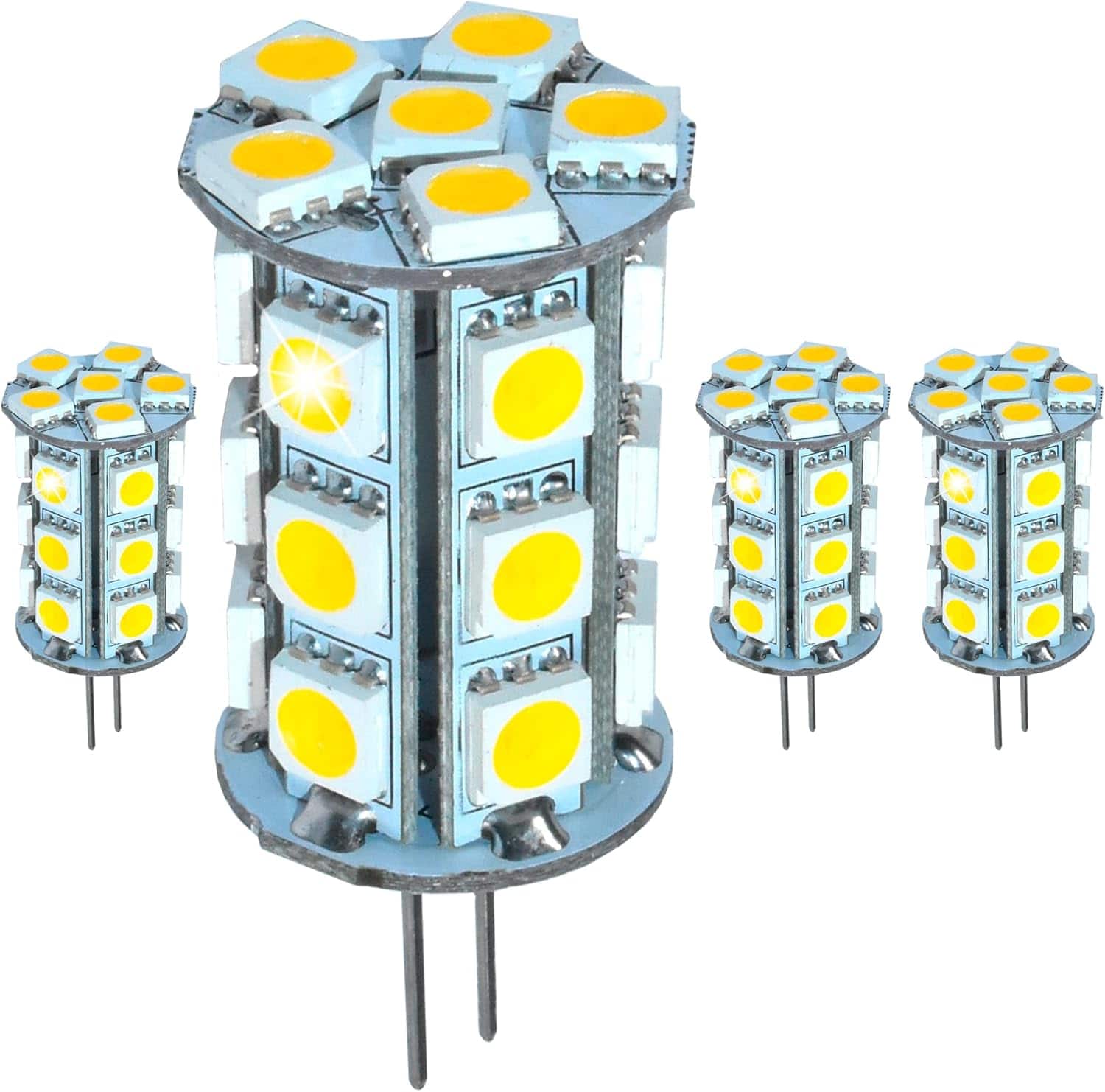 HQRP - 4-Pack G4 Bi-Pin LED Bulbs 24xSMD5050 Warm White 12V AC/DC for RV Interior/Ceiling/Porch (875/877)