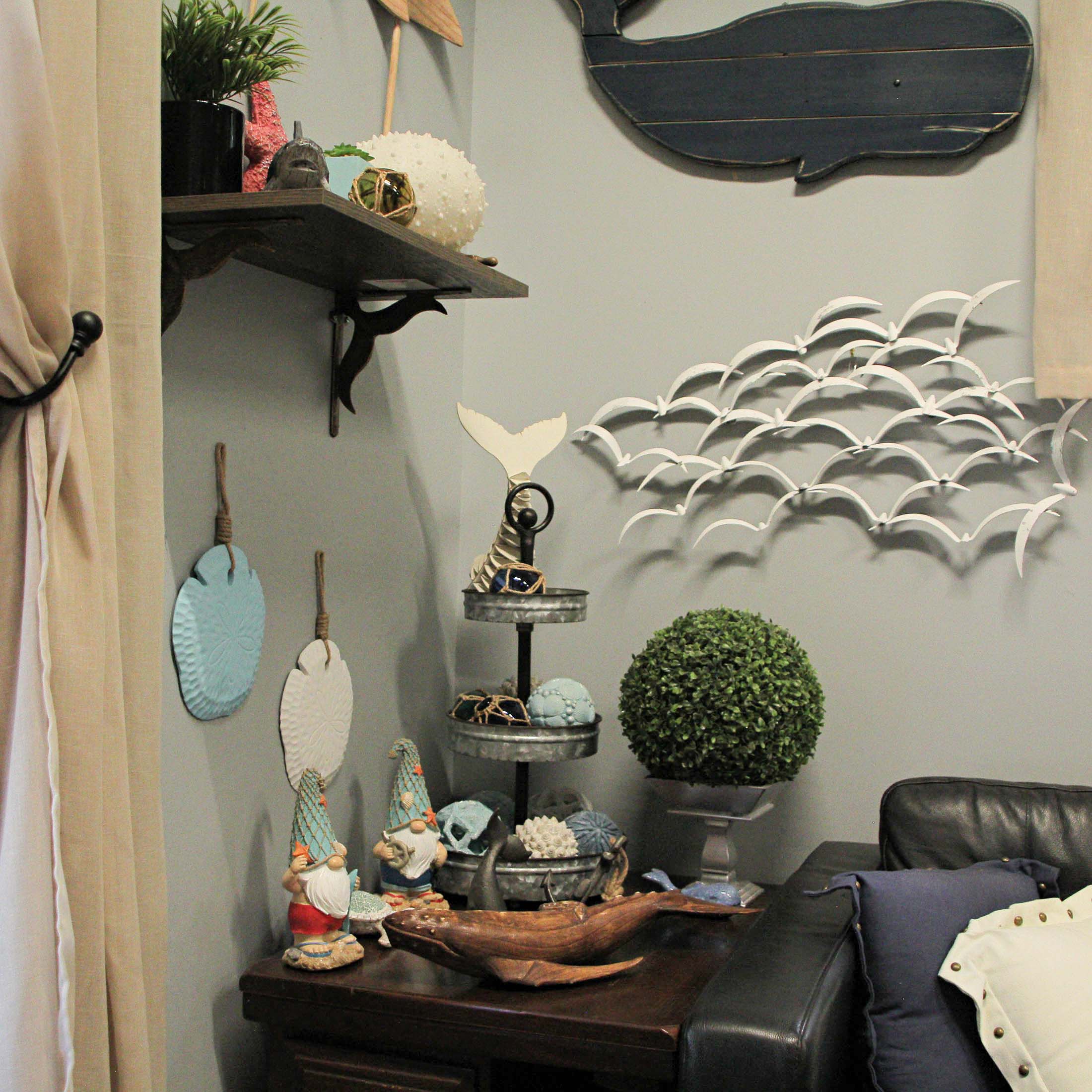 Alt View 5. Things2Die4 - Set of 2 Wooden Sand Dollar Wall Hangings – Coastal Blue and White Decorations - Multicolored.