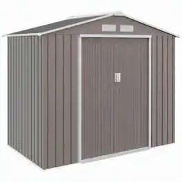 RYHNUYNE - Metal Garden Shed Sloped Roof 6.7x3.8x6.1ft Weatherproof Easy Assembly Storage - Gray
