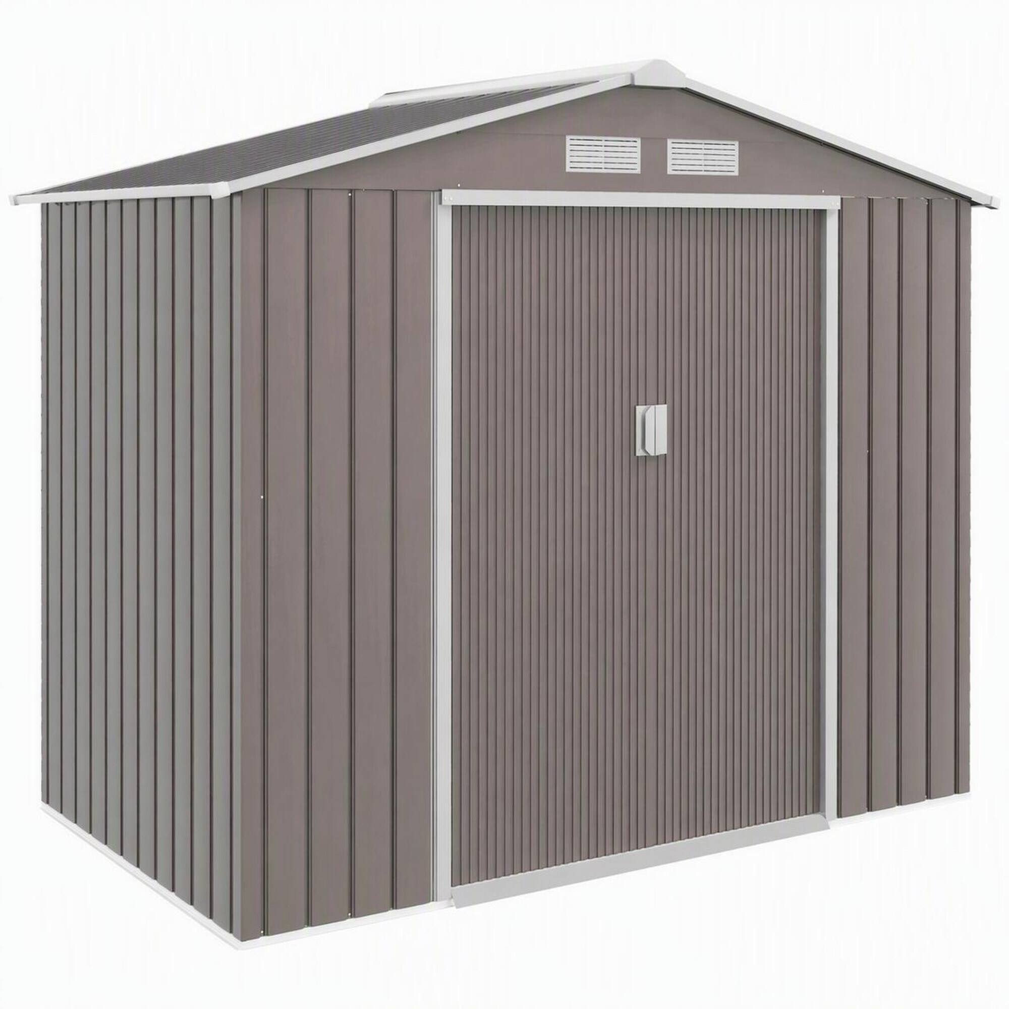 Front. RYHNUYNE - Metal Garden Shed Sloped Roof 6.7x3.8x6.1ft Weatherproof Easy Assembly Storage - Gray.