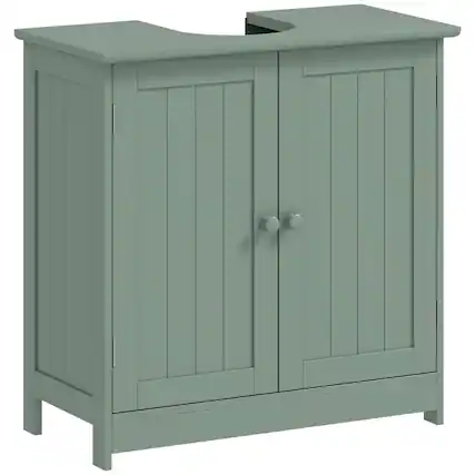 Front. Homcom - Under Sink Bathroom Cabinet, Pedestal Sink Storage Cabinet with 2 Doors, Shelf and U-Shape - Dark Green.