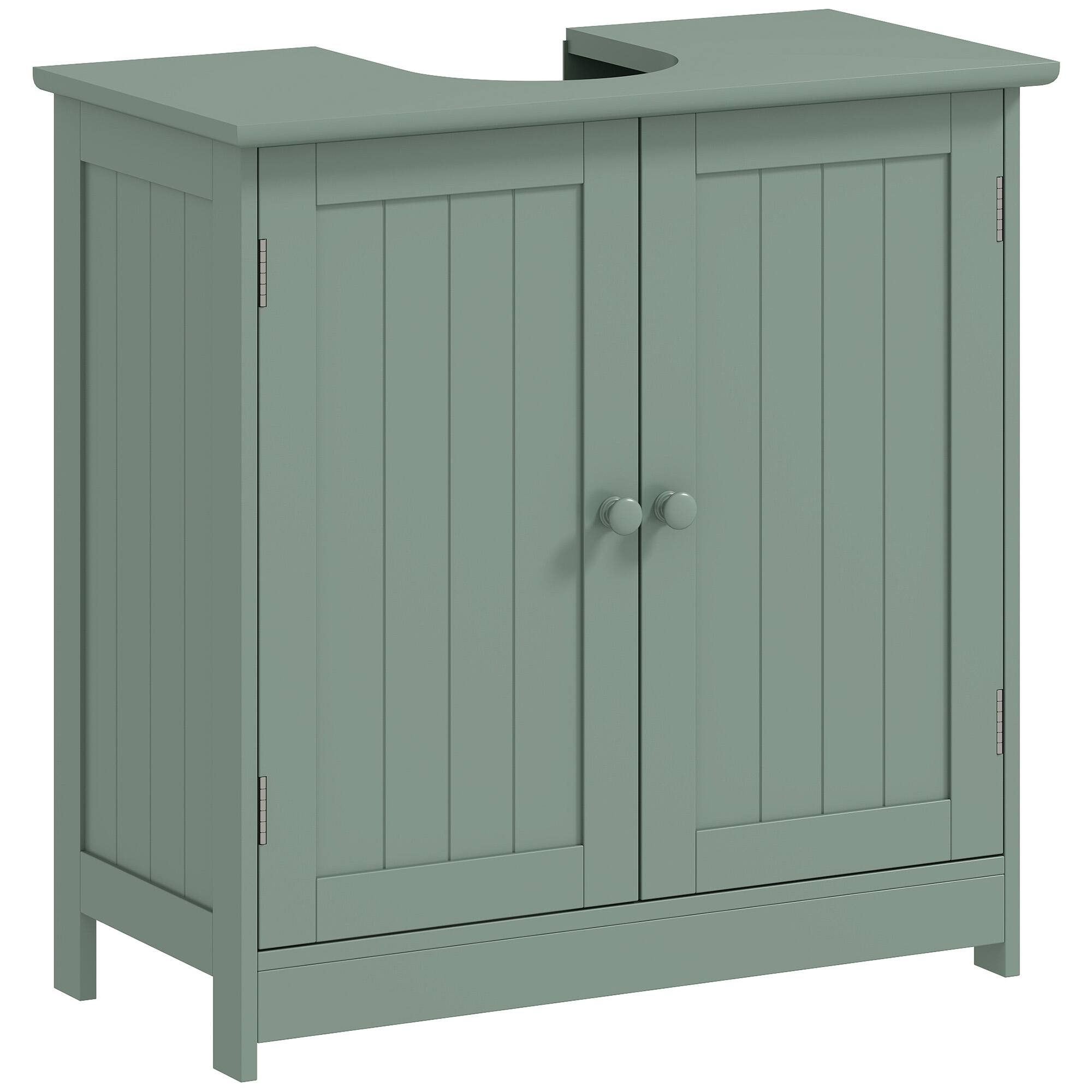 Front. Homcom - Under Sink Bathroom Cabinet, Pedestal Sink Storage Cabinet with 2 Doors, Shelf and U-Shape - Dark Green.