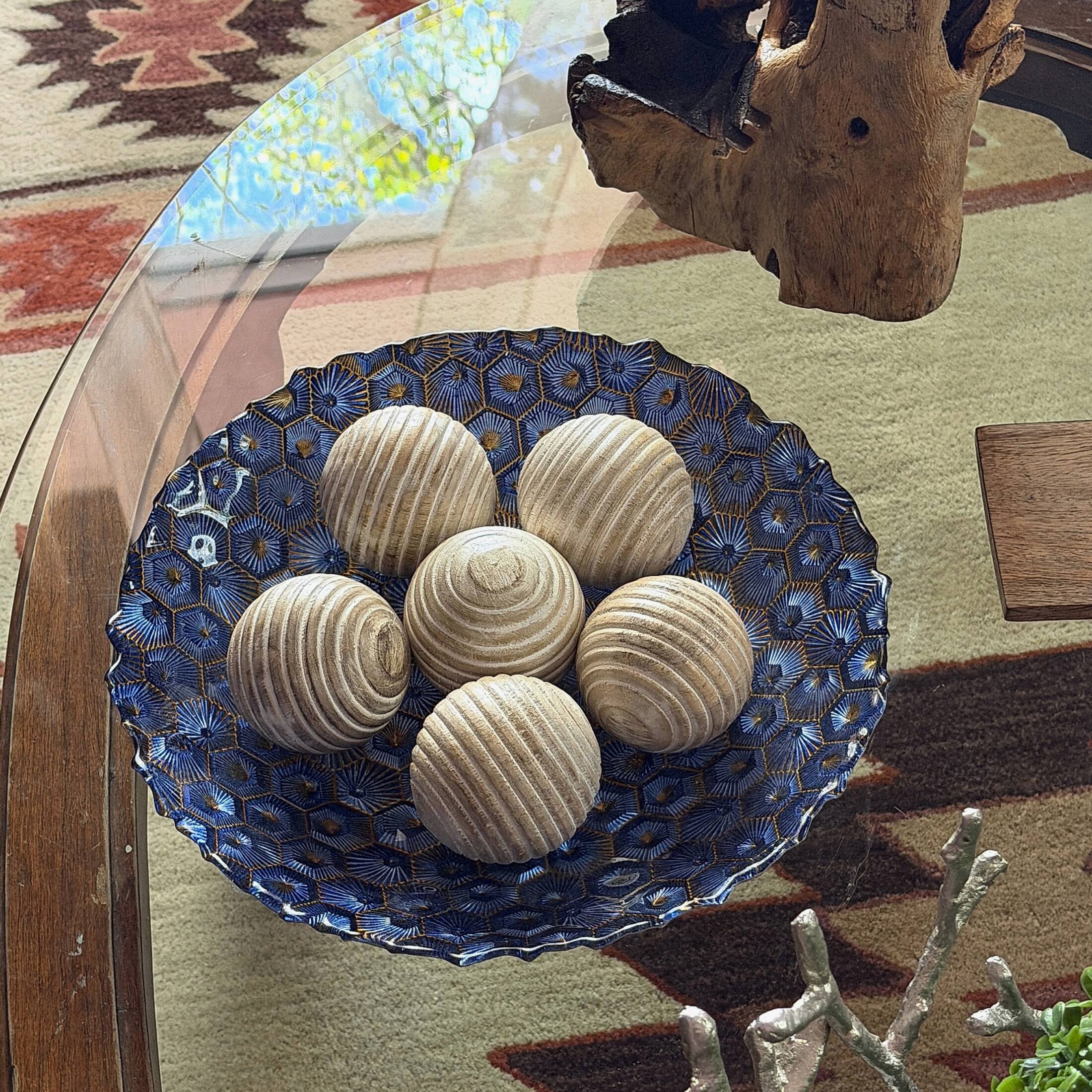 Alt View 5. PD Home & Garden - Set of 6 Whitewashed Wood Decorative Orbs 3 Inch Ridged Striped Bowl Fillers - White.