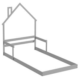 Costway - Twin Size Floor Bed for Kids with Chimney Headboard & Handrail - Gray