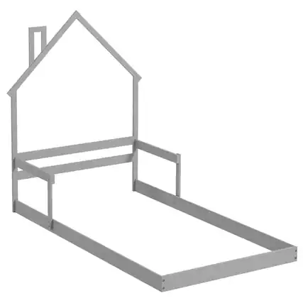 Front. Costway - Costway Twin Size Floor Bed for Kids with Chimney Headboard & Handrail Gray - Grey.