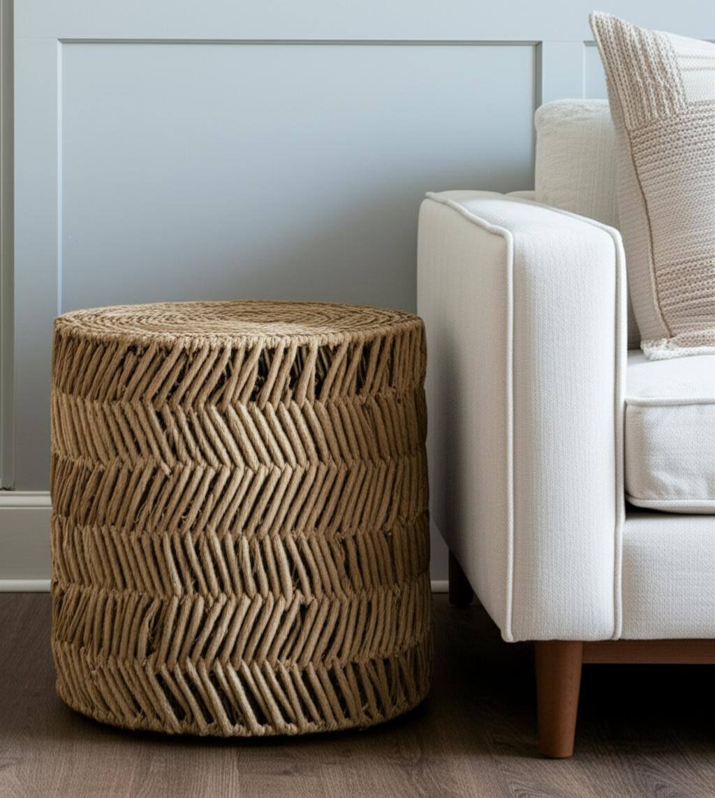 Left. Hivvago - Hivvago Set Of Two 18 Inch Woven Rattan End Tables - Brown.