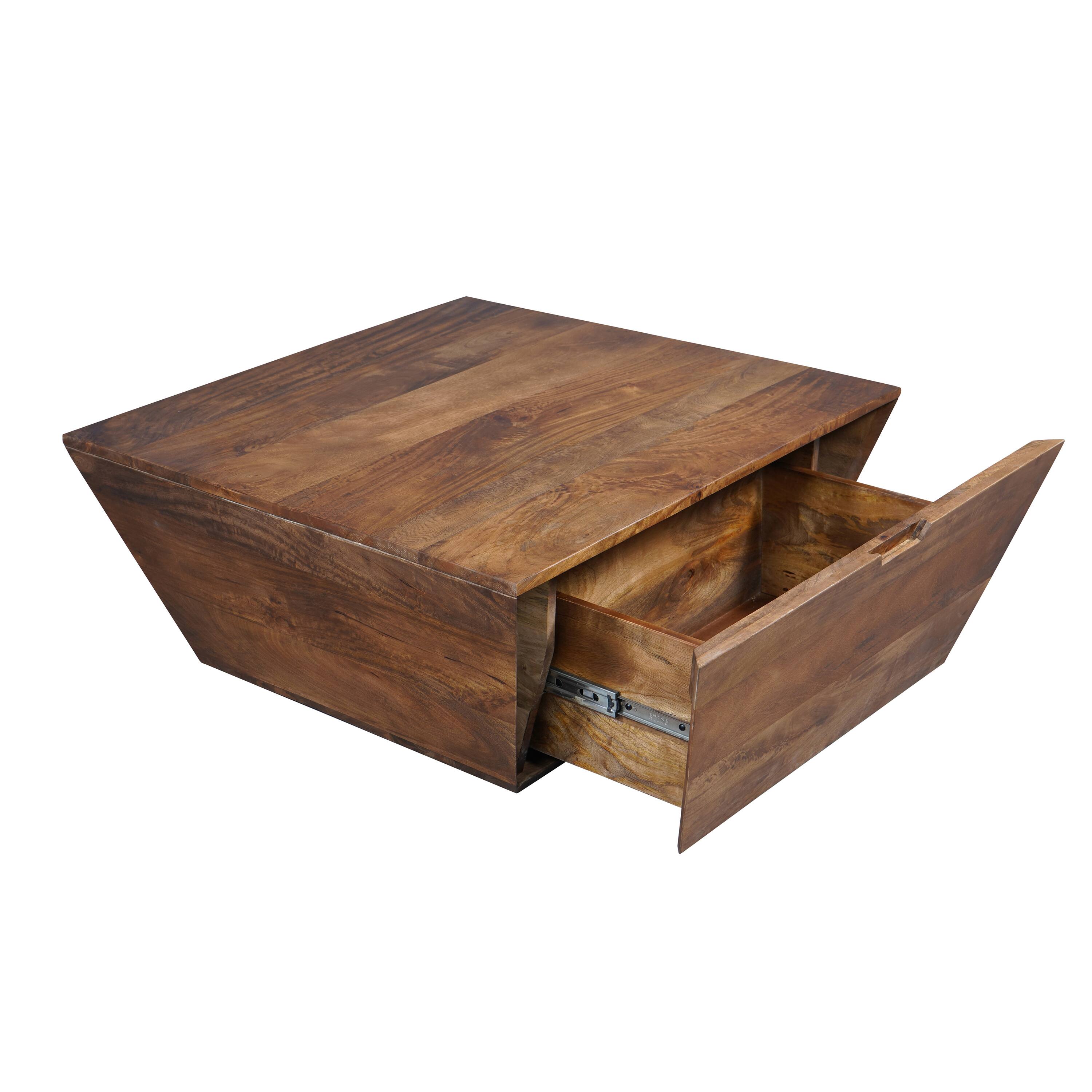 Alt View 2. Manhattan Lane - 36 Inch Handcrafted Modern Farmhouse Coffee Table, Geometric Angled Square, 1 Drawer - Brown.