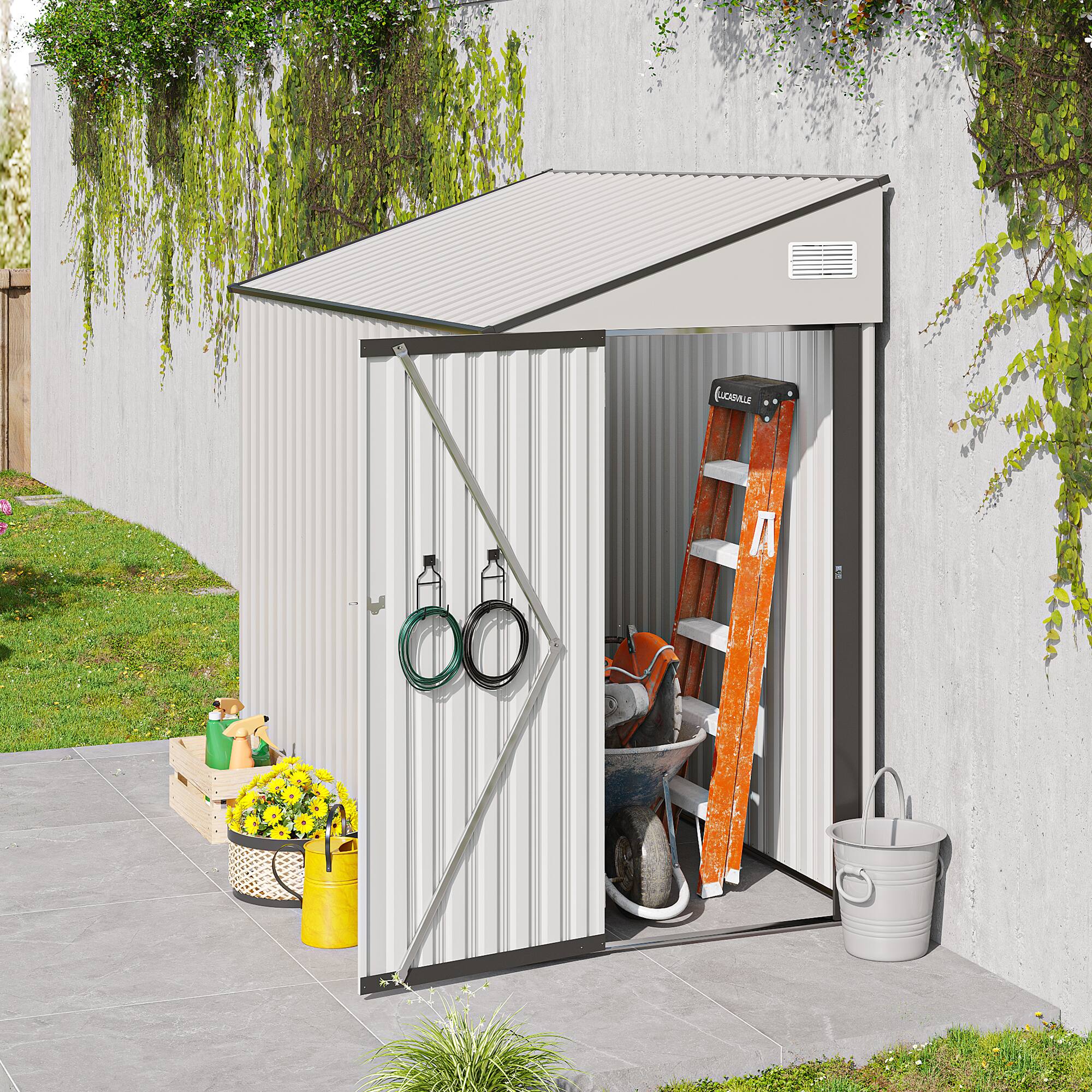 Alt View 1. Anysun - 4x8ft Metal Storage Shed with Single Hinge Door & Ventilation, Heavy-Duty Outdoor Garden Tool Shed for Backyard - White.