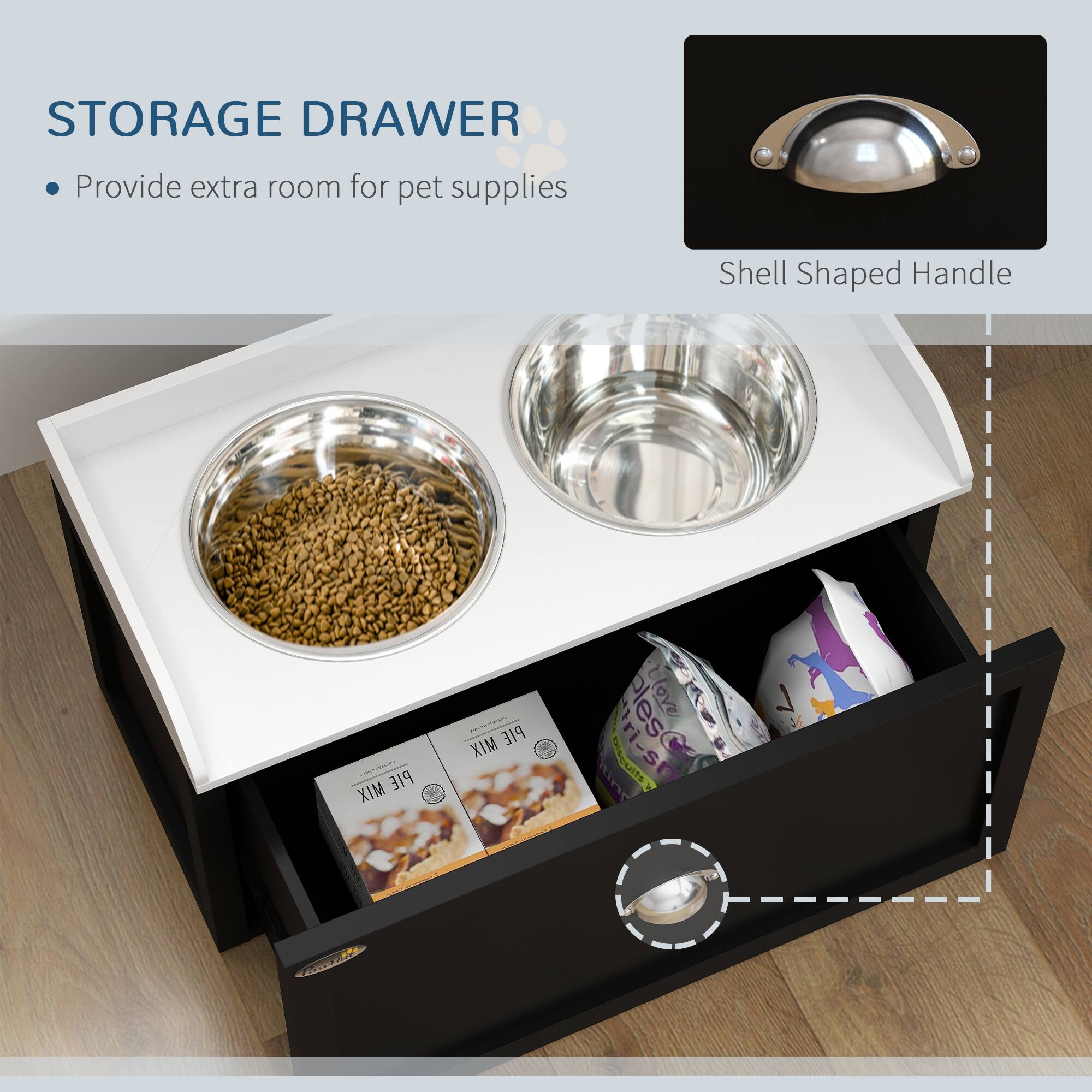 STORAGE DRAWER  
- Provide extra room for pet supplies  

Shell Shaped Handle