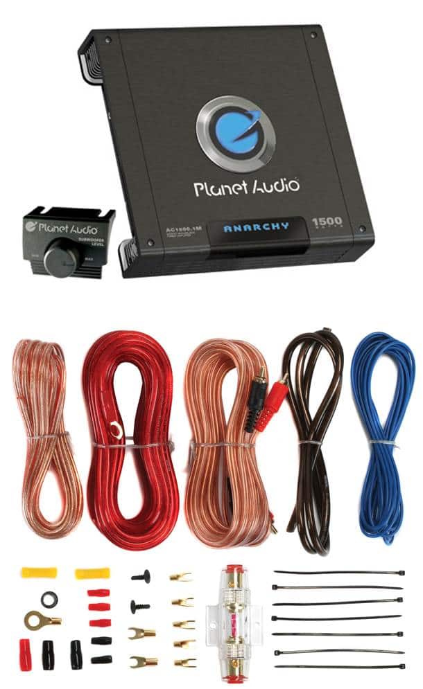 Planet Audio - AC1500.1M 1500W MONO Car Audio Amplifier Amp AC15001M+8 Ga Amp Kit - Black
