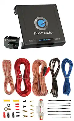 Planet Audio - AC1500.1M 1500W MONO Car Audio Amplifier Amp AC15001M+8 Ga Amp Kit - Black