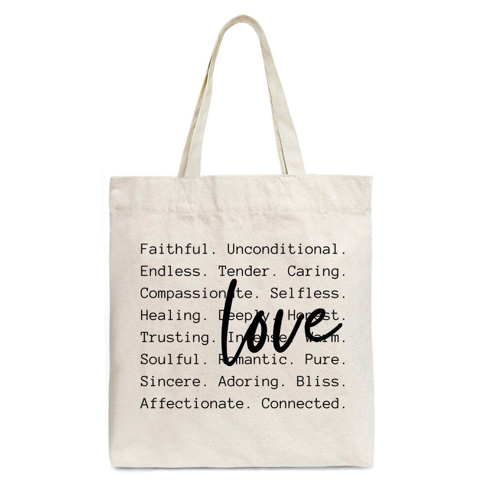 OrnamentallyYou - Love Definition Words Canvas Tote Bag, Minimalist Valentine Inspirational Love Gift Shopper - Beige
