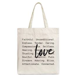 OrnamentallyYou - Love Definition Words Canvas Tote Bag, Minimalist Valentine Inspirational Love Gift Shopper - Beige