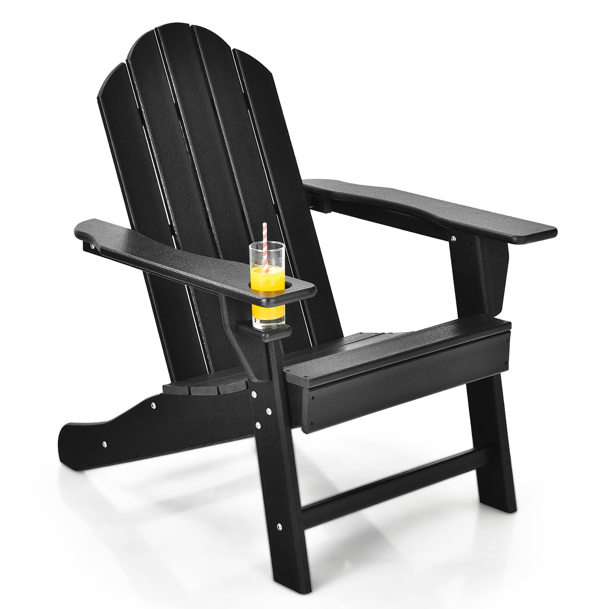 Costway - Patio Adirondack Chair Weather Resistant Garden Deck W/Cup Holder - Black