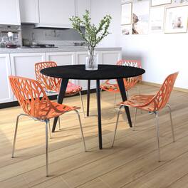 LeisureMod - Asbury Set of 4 Stackable Dining Side Chair with Accent Chrome Steel Legs and Cut Out Design for Indoor Outdoor - Orange