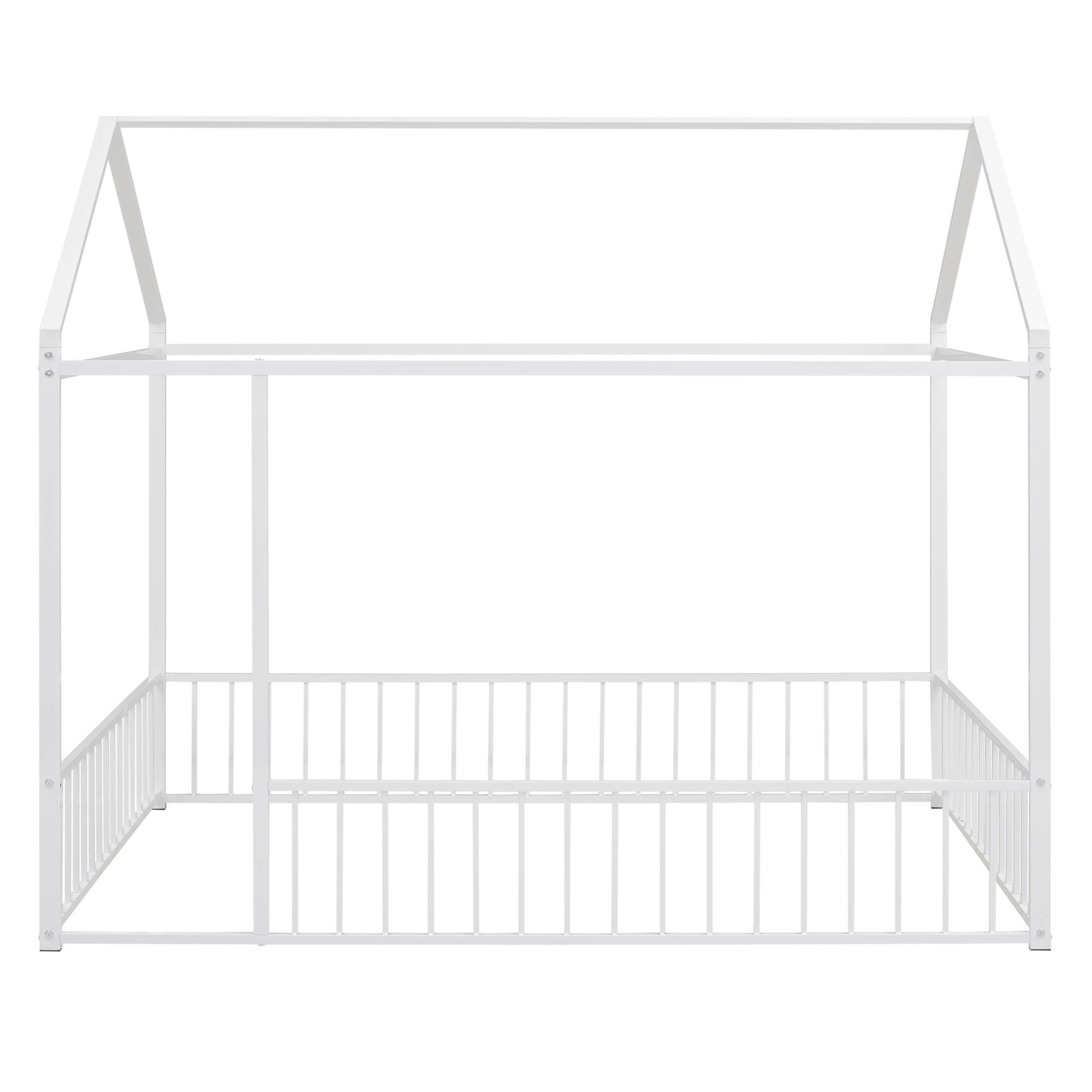 Back. GOODSILO - Full Size Metal House Bed Frame with Playhouse Design for Kids and Teens - White.