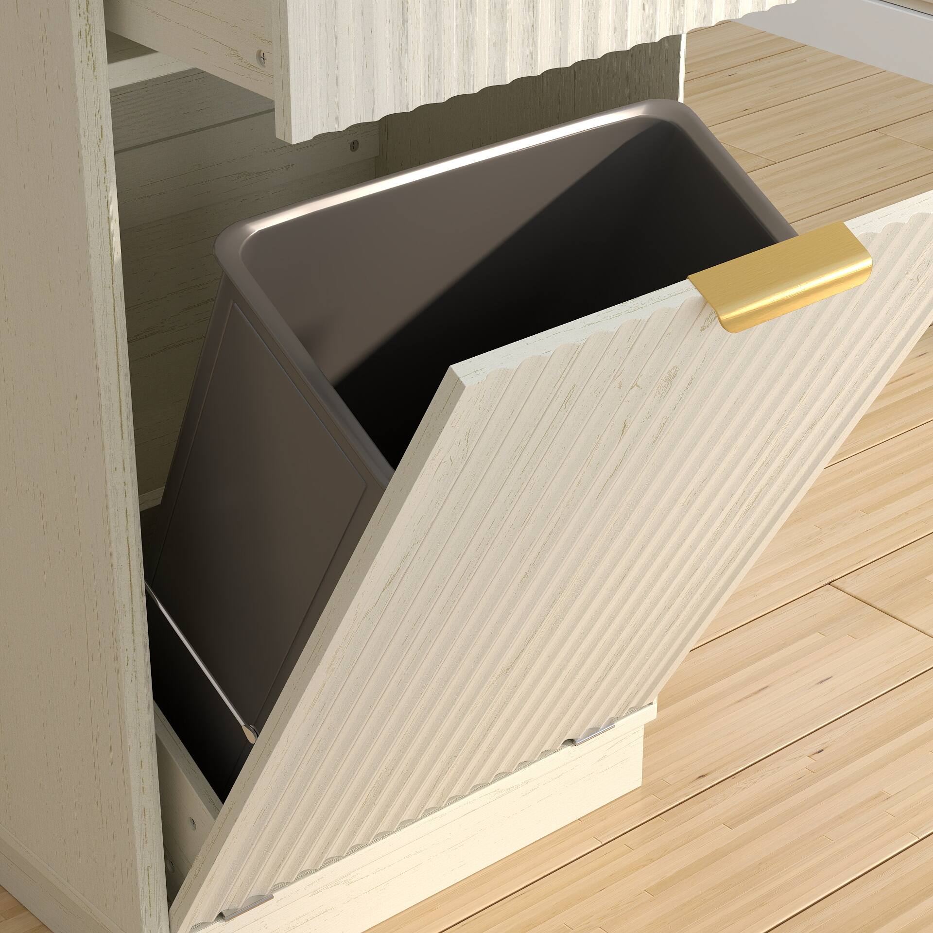 Left. COWLOWN - 10 Gallon Tilt-Out Trash Can Cabinet with Drawer and Pull-Out Bin Antique White - White.