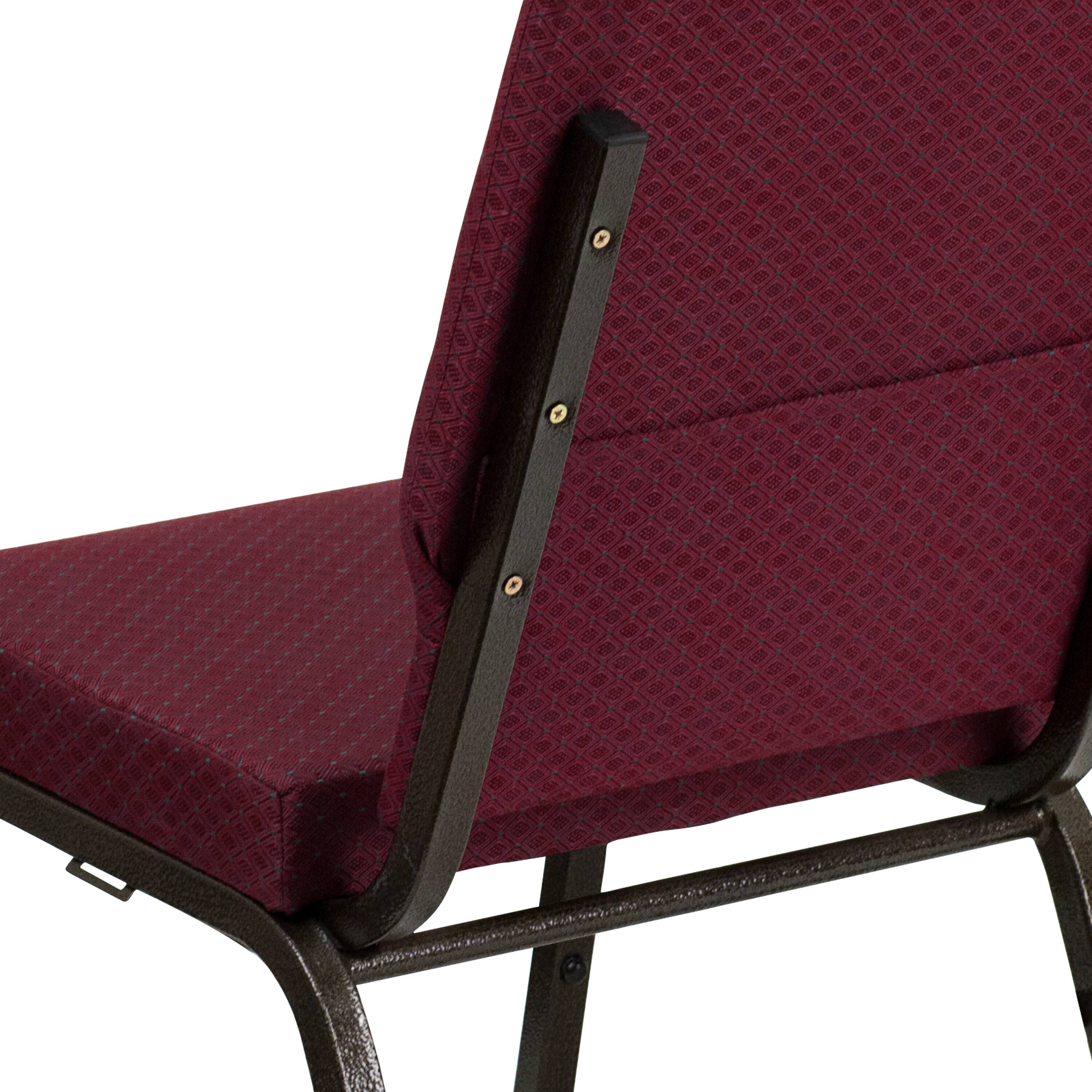 Alt View 10. Emma + Oliver - 4 Pack 18.5''W Stacking Church Chair - Burgundy Patterned Fabric/Gold Vein Frame.