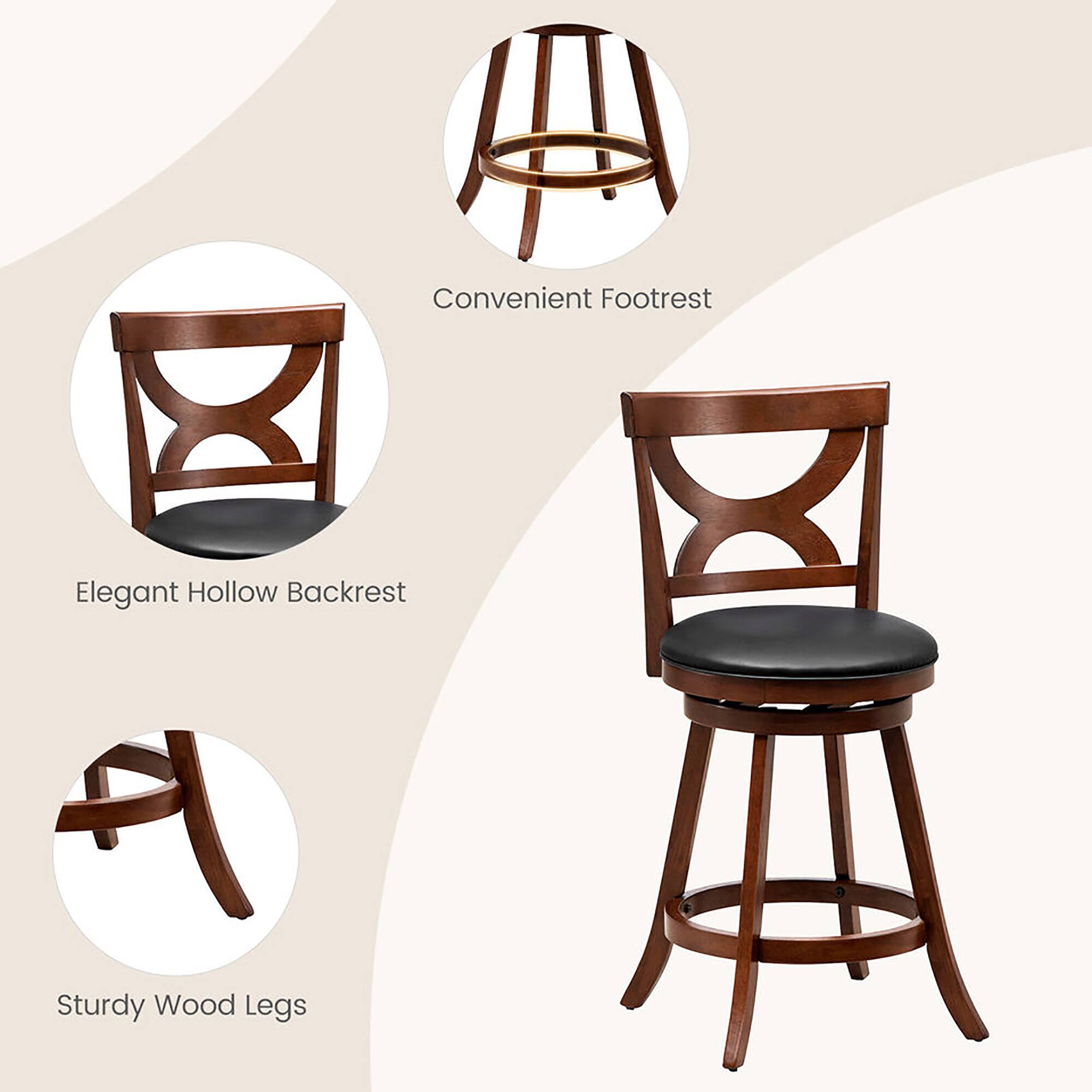 Convenient Footrest, Elegant Hollow Backrest, Sturdy Wood Legs