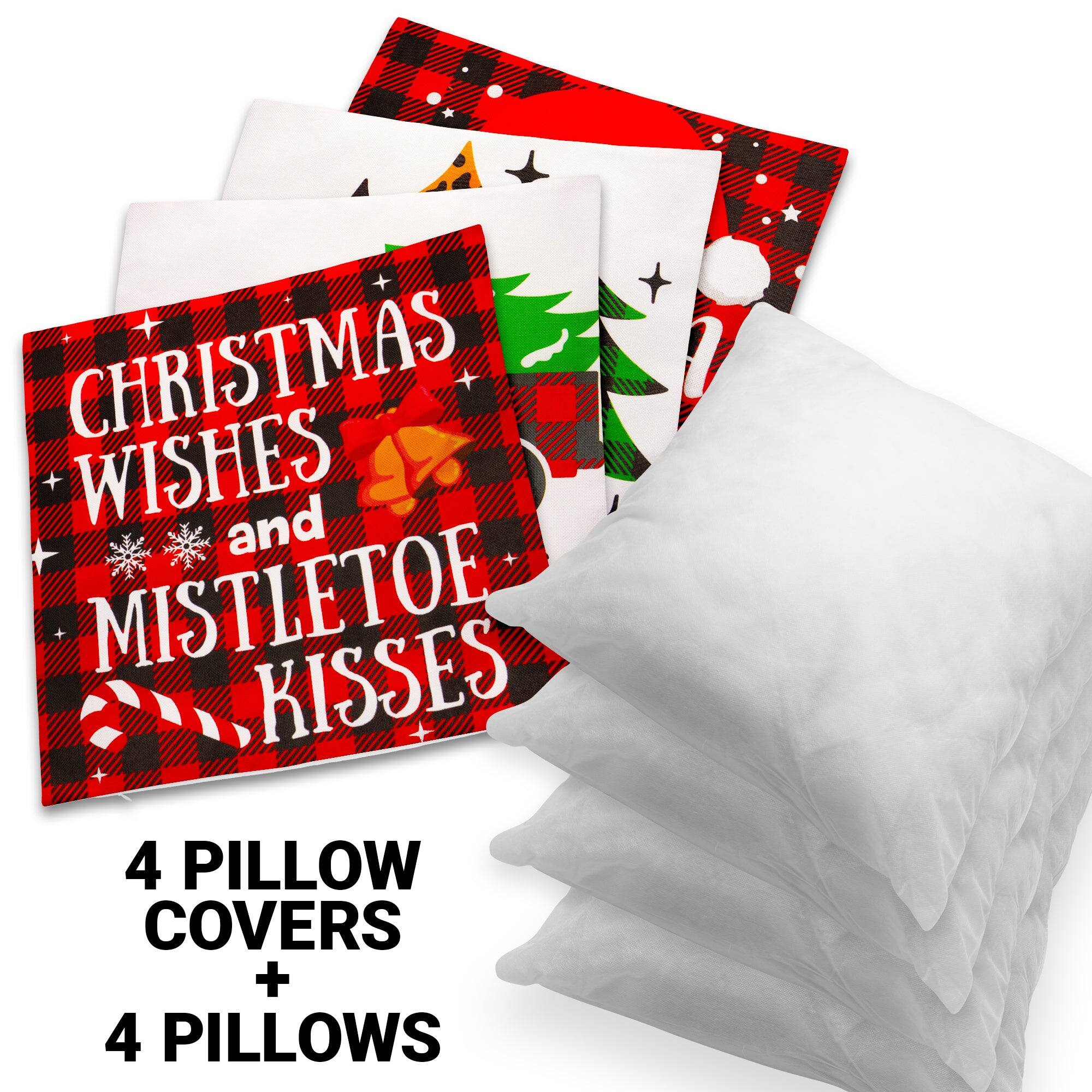 CHRISTMAS WISHES and MISTLETOE KISSES  
4 PILLOW COVERS + 4 PILLOWS