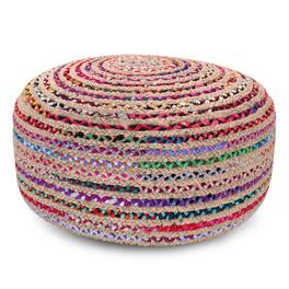 Simpli Home - Margo 30 inch Wide Round Pouf in Multi-Color Handwoven Jute and Cotton - Multi Color