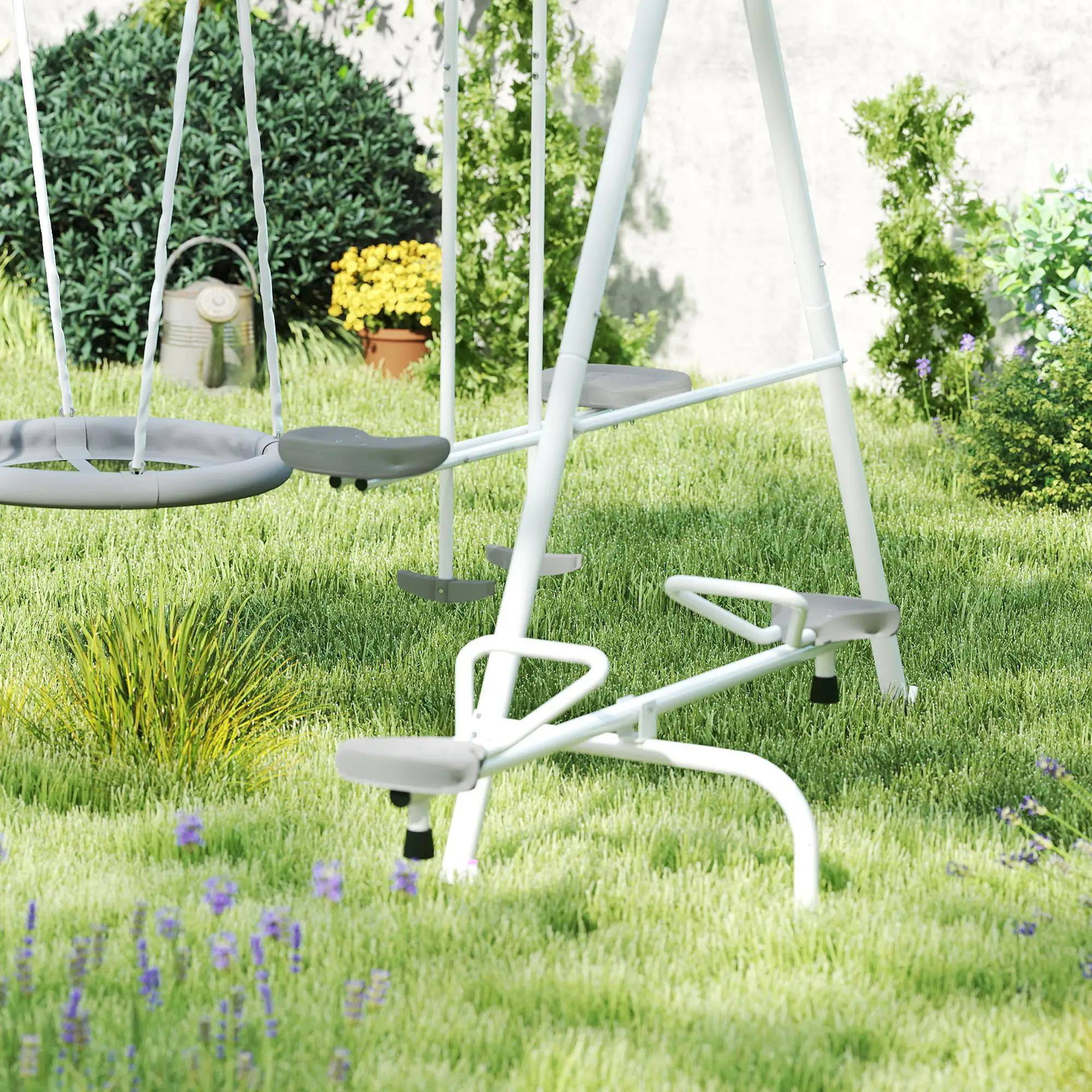 Alt View 1. Resenkos - Resenkos 5-in-1 Swing Set, Heavy Duty A-Frame, Saucer Swing, Slide, Seesaw, Glider, Kids Outdoor Playset, Gray.