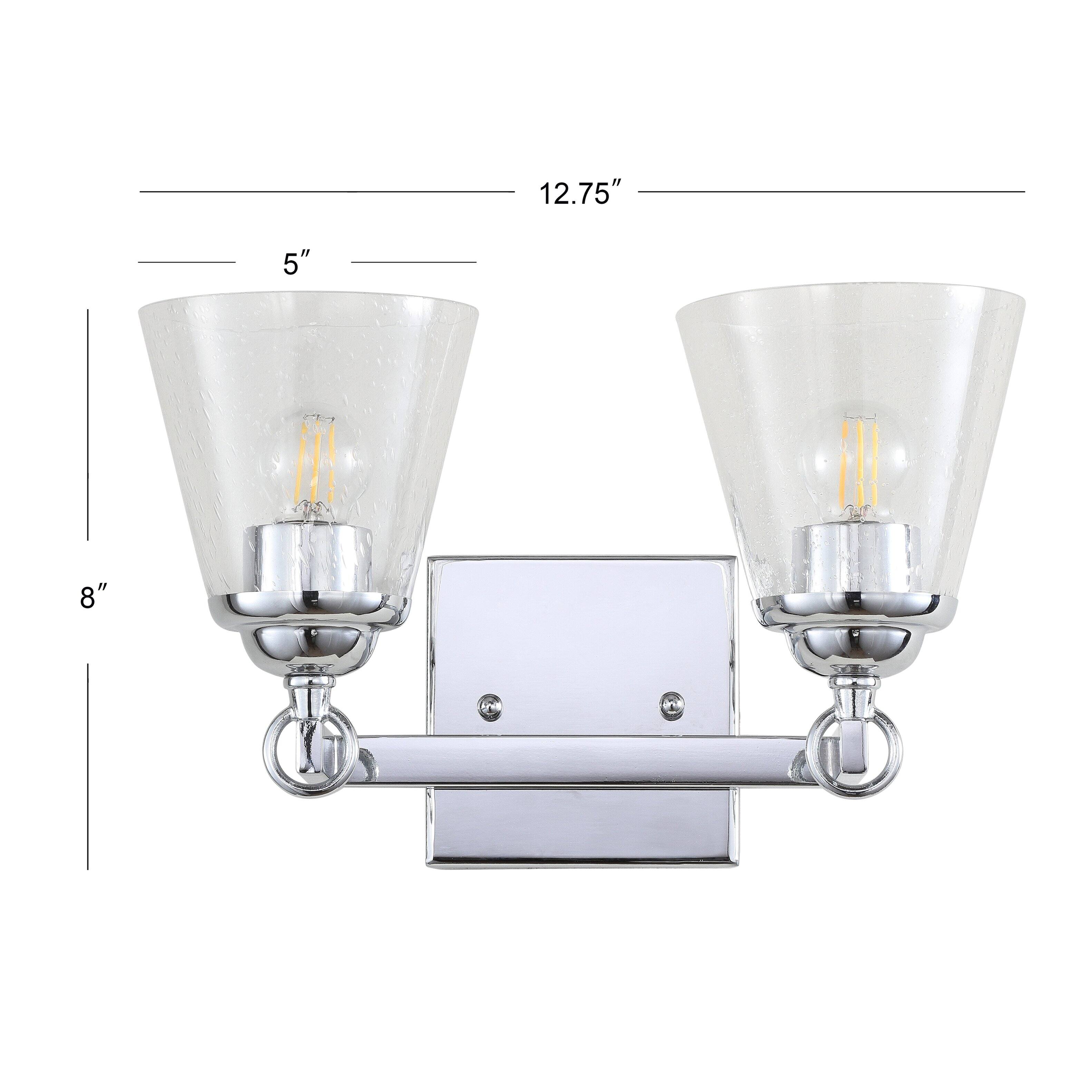Alt View 2. Jonathan Y - Marion 12.75" 2-Light Hurricane Metal/Seeded Glass LED Vanity Light, Chrome - Chrome / Clear.