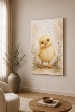 FC Design - Large Baby Chick Floral Canvas Print 24x36"-Ready-to-Hang Sweet Spring Art Painting Home Wall Décor - MultiColor
