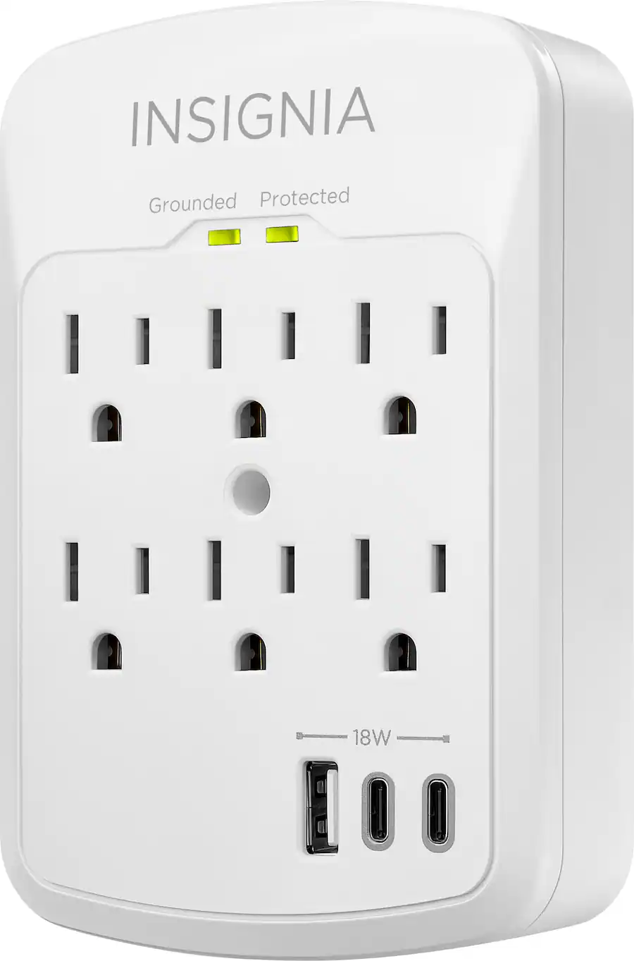 Insignia™ 6 Outlet / 2 USB C / 1 USB Wall Tap 1,800 Joules Surge ...