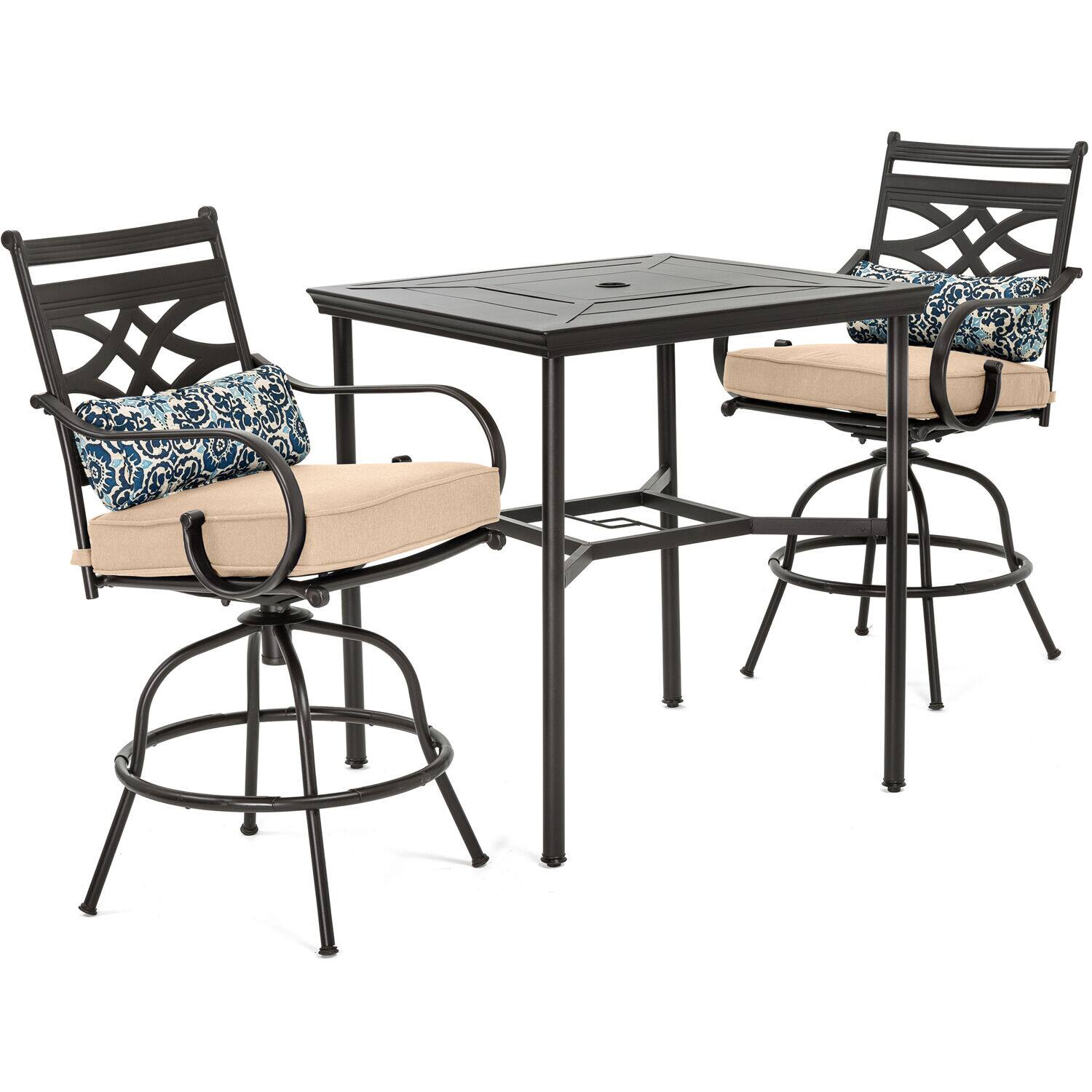 Front. Hanover - Montclair 3-Piece High-Dining Set with 2 Swivel Chairs and a 33-Inch Square Table - Tan/Brown.