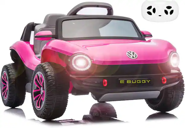 Front. Electrodes Masters - Kids Electric Vehicle Licensed Volkswagen | 12V Ride-On Toy with Remote Control | LED Lights, MP3, and Bluetooth | for - Pink.