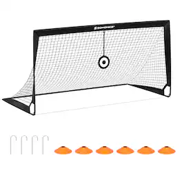 Songmics Home - Portable Soccer Goal, 6x3 ft Folding Kids Soccer Net with Target and Training Cones, for Backyard, Park, Garden, Beach - Black