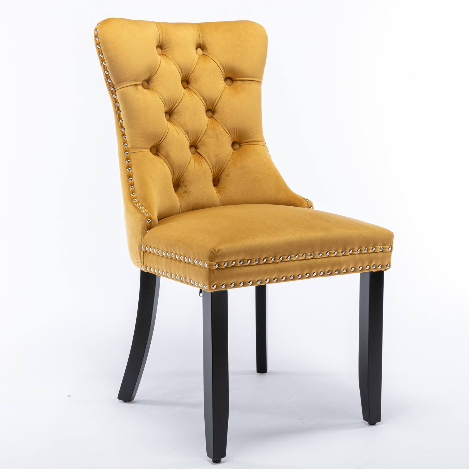Alt View 5. Z-Edge - Velvet Dining Chairs Set of 2, Upholstered High-end Tufted Dining Room Chair with Nailhead Back Ring Pull Trim Wood Legs - Gold.