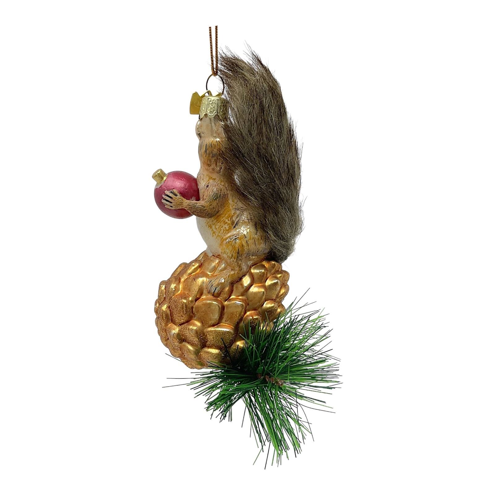 Back. Kurt S Adler - Kurt Adler Noble Gems Brown Squirrel on Pinecone Glass Christmas Tree Ornaments 6 inch - Brown.