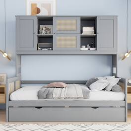 Tiramisubest - Twin Size Wooden Daybed With Twin Size Trundle, and All-in-One Cabinet and Shelf, Gray - Gray