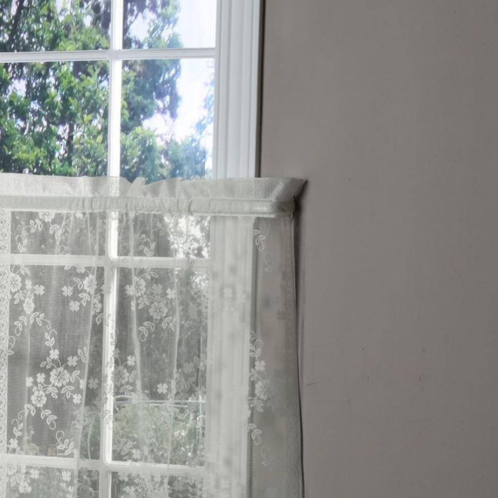 Angle. Commonwealth Home Fashions - Habitat Mona Lisa Jacquard Scalloped Lace Tailored Tiers Pair - 56"x24" Shell - Shell.