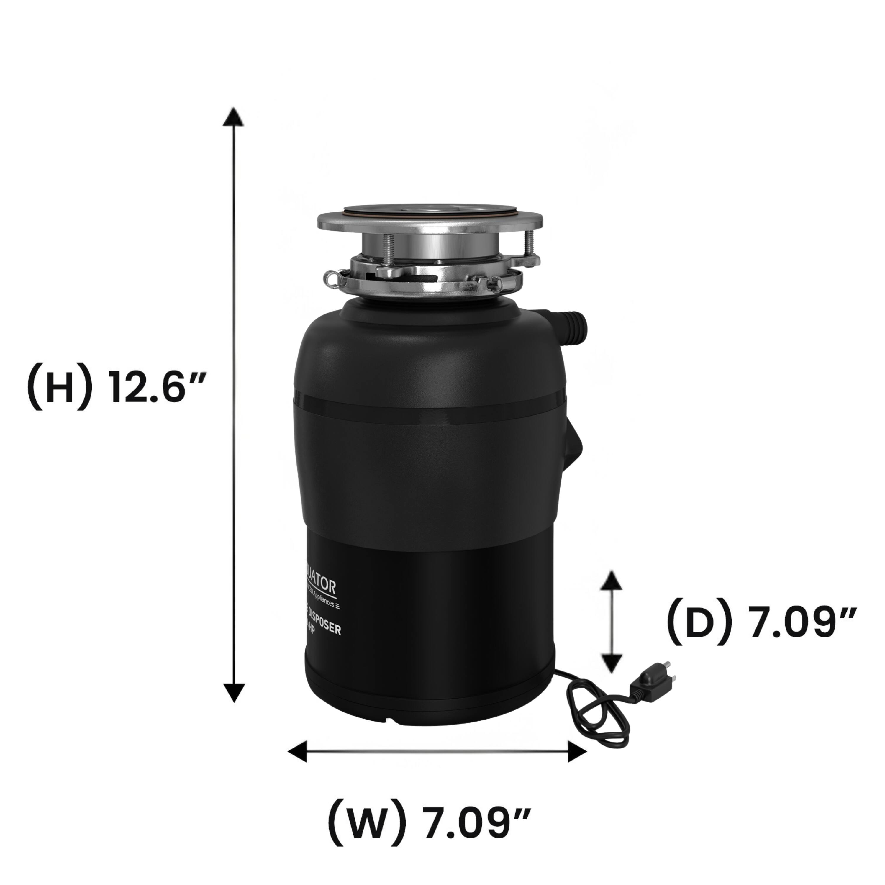 (H) 12.6"  
(D) 7.09"  
(W) 7.09"