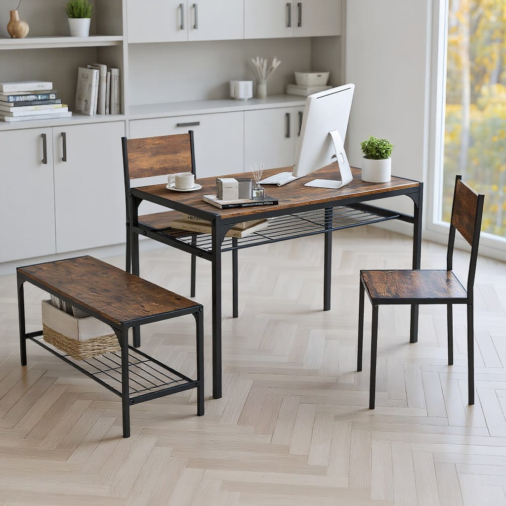 Kadyn - Dining Table SetDining Table Chairs SetIndustrial Style Rectangular Kitchen Table with Bench and ChairsRustic - Brown