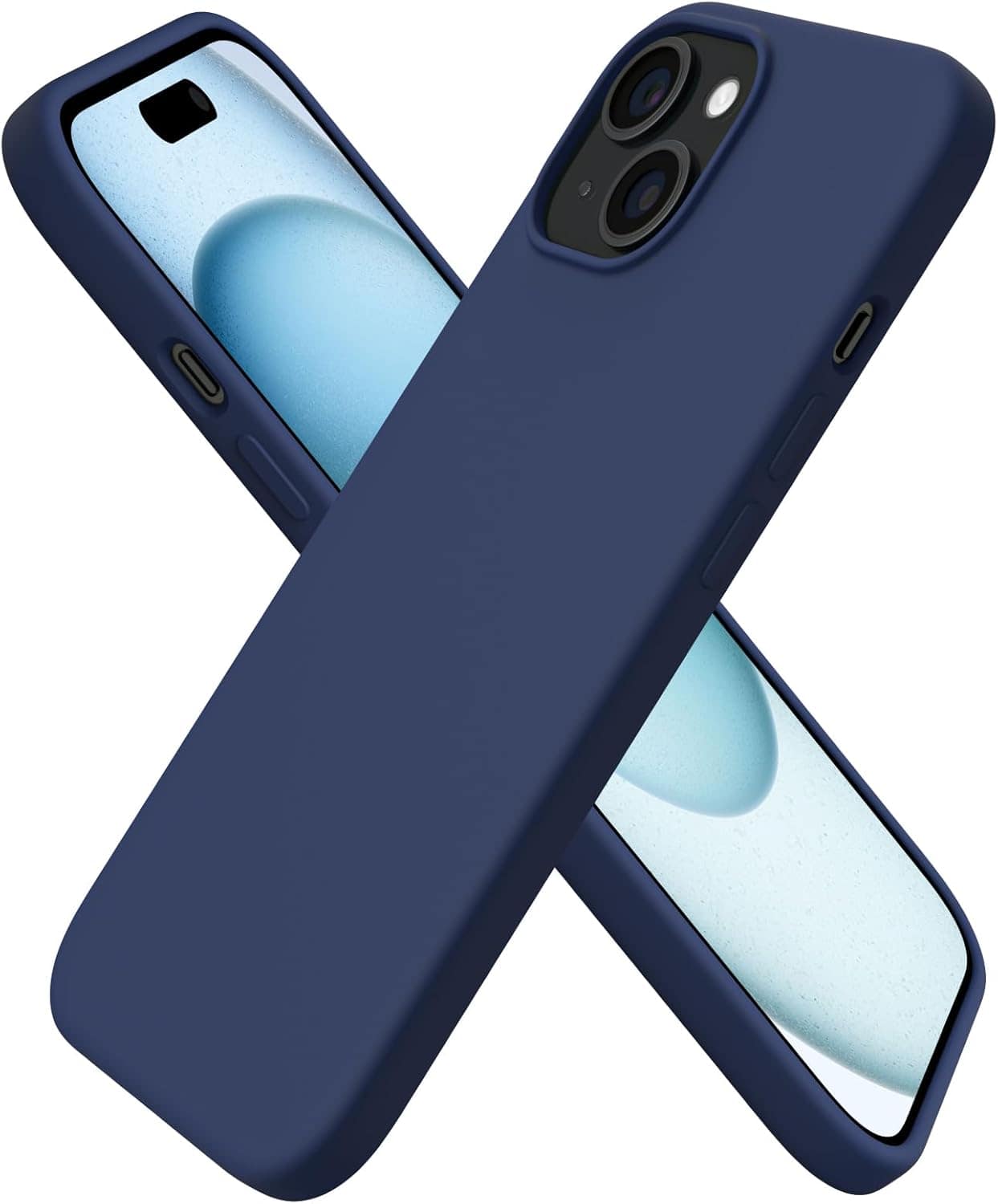 Front. Ornarto - ORNARTO Compatible with iPhone 15 Case 6.1", Slim Liquid Silicone 3 Layers Full Covered Protective Cover-Midnight Blue - Midnight Blue.